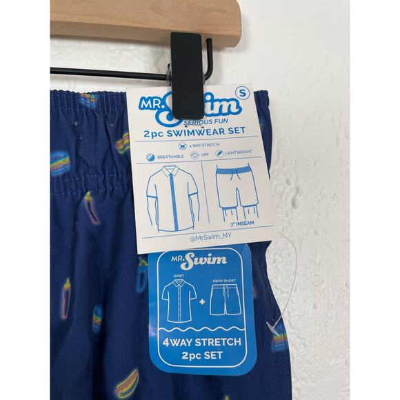 Mr.Swim Men's 2 PC. Swimwear Set Summer BBQ Navy Neon NWT Size Small - Picture 6 of 7